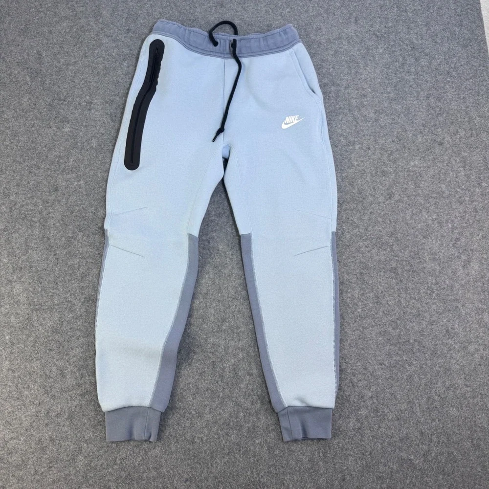 Nike Tech Fleece Joggers Mens Small Light Blue Grey Colorblock Sweatpants CU4495